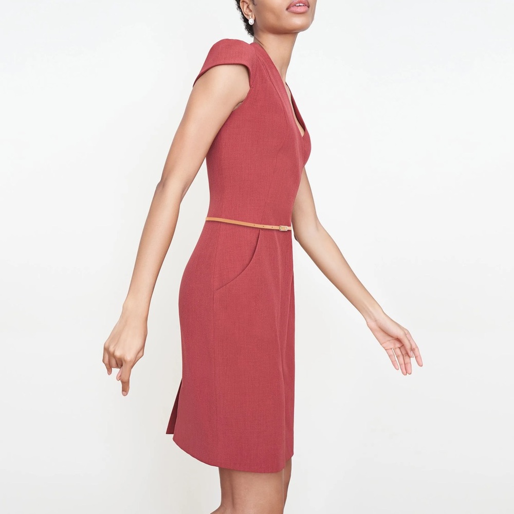 NWT MM LAFLEUR Felisa 2.0 Faux Wrap Twill Sheath Dress in Brick Red - Picture 2 of 4